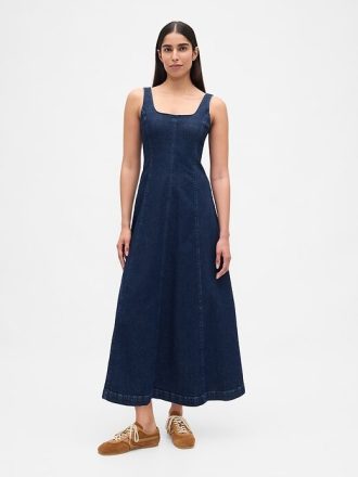 Denim-Maxikleid mit eckigem Ausschnitt