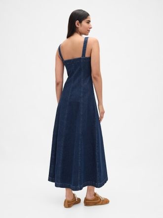 Denim-Maxikleid mit eckigem Ausschnitt