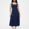 Denim-Maxikleid mit eckigem Ausschnitt