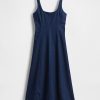Denim-Maxikleid mit eckigem Ausschnitt