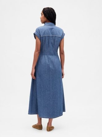 Denim-Midi-Hemdkleid mit Rollkragen