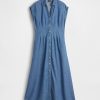 Denim-Midi-Hemdkleid mit Rollkragen Denim-Midi-Hemdkleid mit Rollkragen