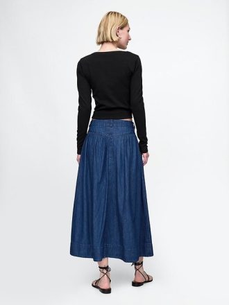 Denim-Midirock mit Westernpasse