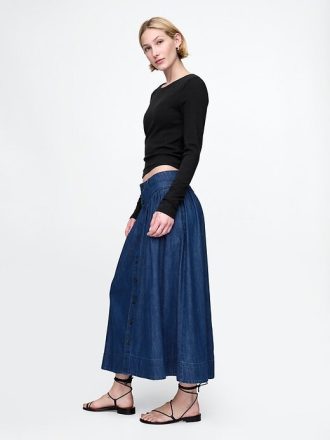 Denim-Midirock mit Westernpasse