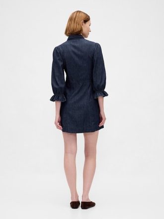 Denim-Minikleid mit Puffärmeln und Nähten