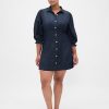 Denim-Minikleid mit Puffärmeln und Nähten Denim-Minikleid mit Puffärmeln und Nähten