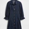 Denim-Minikleid mit Puffärmeln und Nähten Denim-Minikleid mit Puffärmeln und Nähten