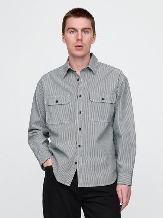 Denim-Streifenhemd mit großem Muster