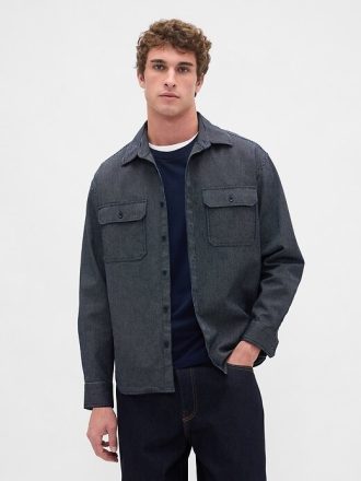 Denim-Streifenhemd mit großem Muster