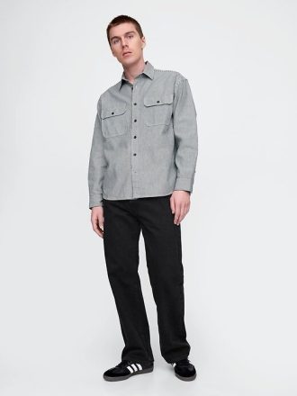 Denim-Streifenhemd mit großem Muster