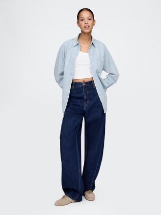 Denim-Streifenhemd mit großem Muster
