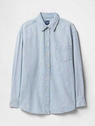 Denim-Streifenhemd mit großem Muster