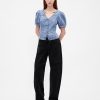 Denim-Top mit Puffärmeln und Nähten Denim-Top mit Puffärmeln und Nähten
