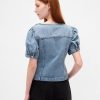 Denim-Top mit Puffärmeln und Nähten Denim-Top mit Puffärmeln und Nähten