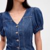 Denim-Top mit Puffärmeln und Nähten Denim-Top mit Puffärmeln und Nähten