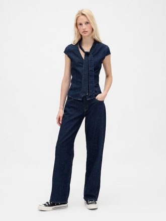 Denim-Top mit Schluppenkragen