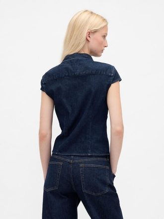 Denim-Top mit Schluppenkragen