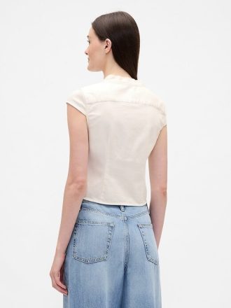 Denim-Top mit Schluppenkragen