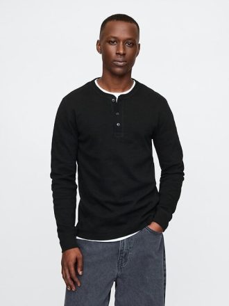 Doppelt gestricktes Henley-T-Shirt