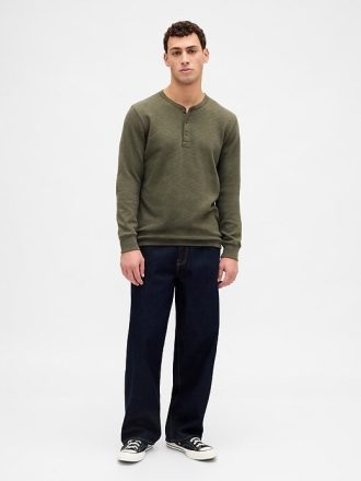 Doppelt gestricktes Henley-T-Shirt