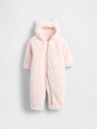 Einteiliger Baby-Einteiler mit Kapuze und Bären-Kunstpelz