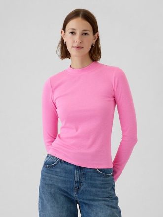 Essential Rib T-Shirt mit Stehkragen