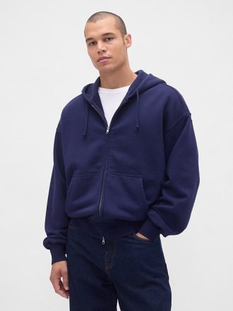 Extra schwerer French Terry-Kapuzenpullover mit Reißverschluss