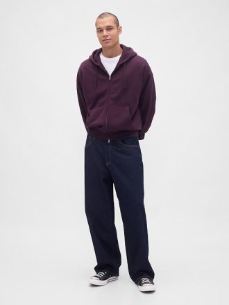 Extra schwerer French Terry-Kapuzenpullover mit Reißverschluss