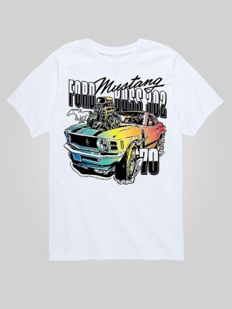 Ford Mustang 1970 Kinder T-Shirt mit Regenbogen-Grafik