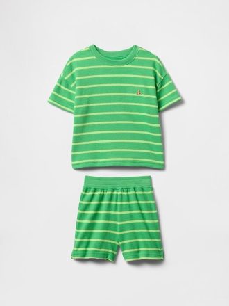 Frottee-Outfit-Set mit strukturierten Streifen für Babys und Kleinkinder