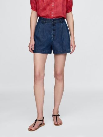 Gap × DÔEN – Hoch sitzende Jeansshorts mit Falten