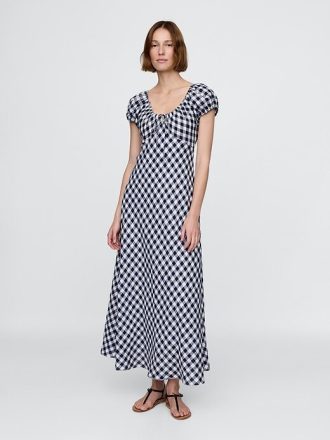 Gap × DÔEN – Midikleid aus 100 % Leinen mit Vichy-Karomuster
