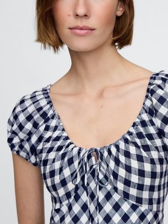 Gap × DÔEN – Midikleid aus 100 % Leinen mit Vichy-Karomuster