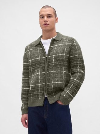 Gebürsteter karierter Pullover mit Reißverschluss