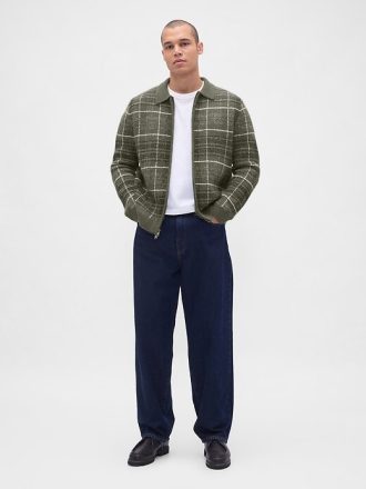 Gebürsteter karierter Pullover mit Reißverschluss