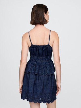 Gesmoktes Denim-Camisole mit Ösen