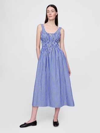 Gesmoktes Midikleid aus Popeline