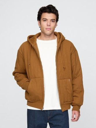 Gesteppter Kapuzenpullover mit Waffelfutter und Reißverschluss