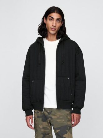 Gesteppter Kapuzenpullover mit Waffelfutter und Reißverschluss