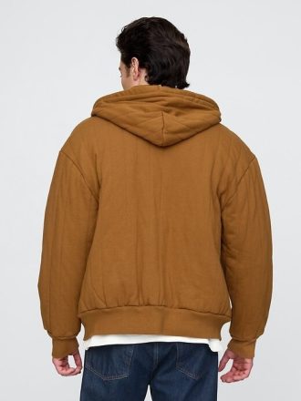 Gesteppter Kapuzenpullover mit Waffelfutter und Reißverschluss