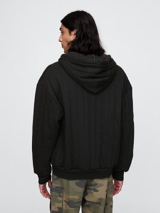 Gesteppter Kapuzenpullover mit Waffelfutter und Reißverschluss