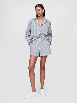 Gestreifte Popeline-Shorts aus Bio-Baumwolle Gestreifte Popeline-Shorts aus Bio-Baumwolle