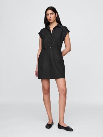 Hemdblusenkleid aus Leinenmischung