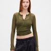 Henley-Pullover mit transparentem Rippenmuster
