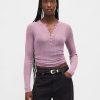 Henley-Pullover mit transparentem Rippenmuster