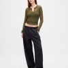 Henley-Pullover mit transparentem Rippenmuster