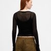 Henley-Pullover mit transparentem Rippenmuster