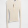 Henley-Pullover mit transparentem Rippenmuster