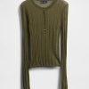 Henley-Pullover mit transparentem Rippenmuster