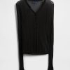 Henley-Pullover mit transparentem Rippenmuster